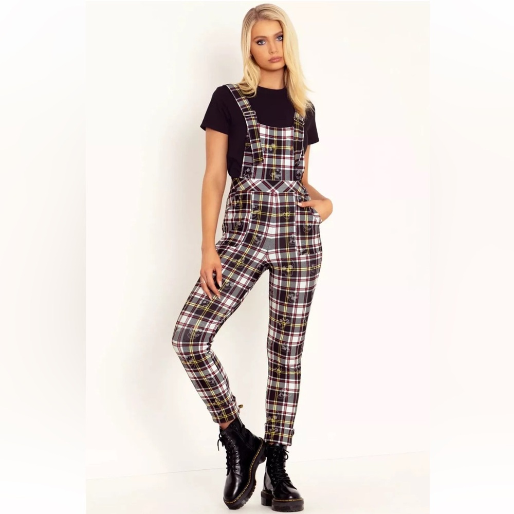 NWOT Blackmilk Tartan Skull Overalls ~ LIMITED Black White Size XS